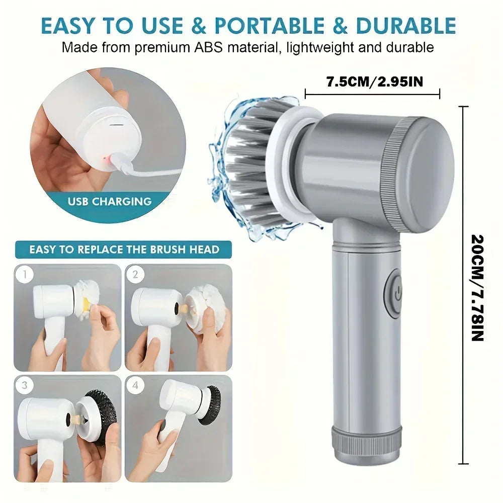 Cordless Spin Scrubber - Rechargeable, 5 Brush Heads for a Sparkling Shower